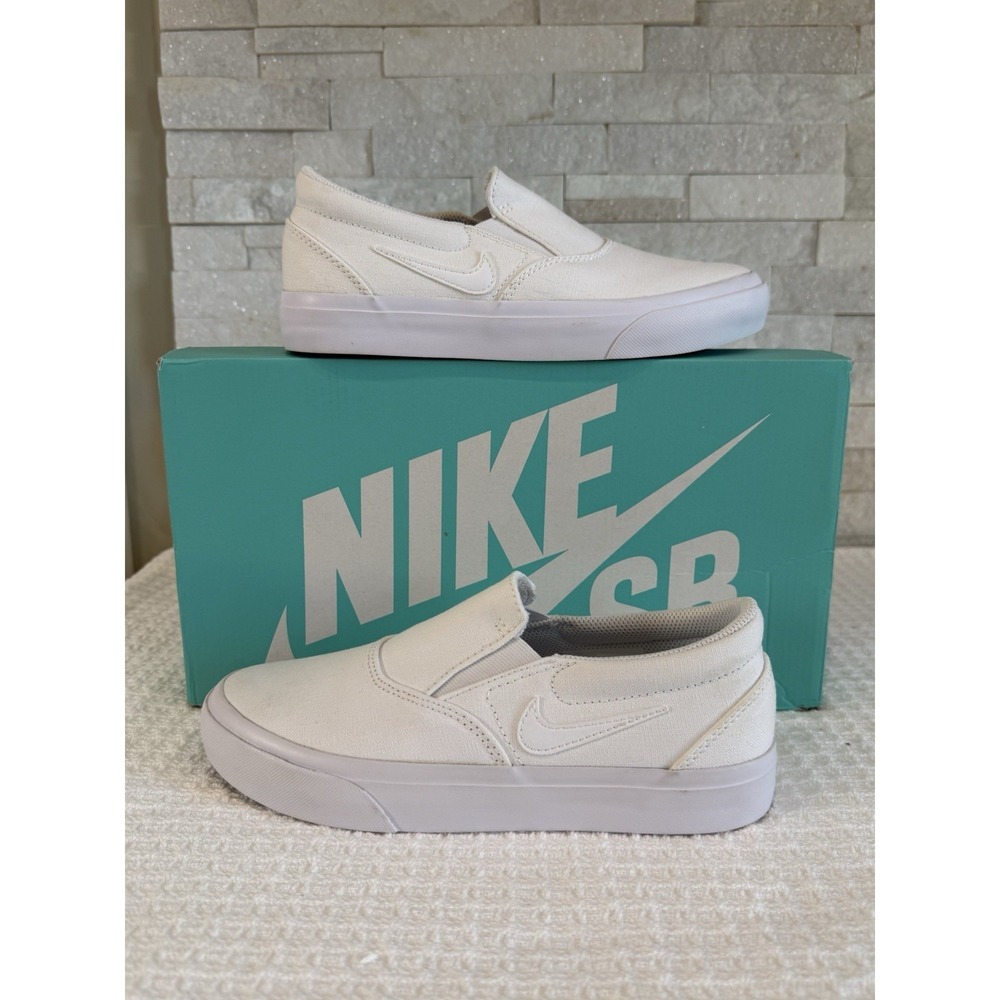 Nike SB Charge Slip CT3523-100 White Canvas Skate Shoes Women's 6 Men 4.5 New
